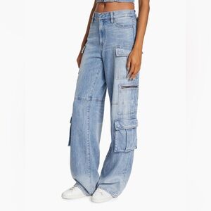 Alice + Olivia Cay Baggy Denim Cargo Trouser Jeans Size 30 x 34 Blue